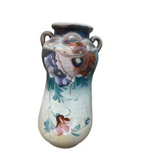 Art Nouveau Amphora style vtg floral beaded teplitz 11" vase SKU 9813